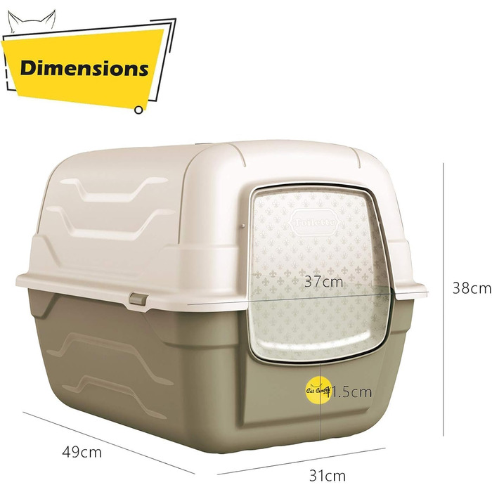 Туалет для котів Cat Centre з кришкою, лотком, дверцятами, совочком та вугільним фільтром для великих котів, 52 x 40 x 40 см (Сірий + сірий килимок)