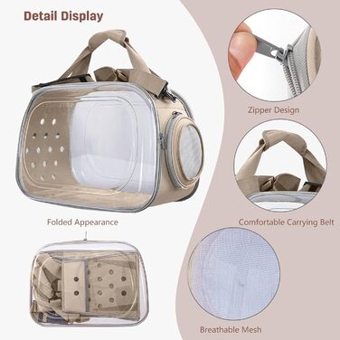 Транспортна переноска для собак та котів PETCUTE, складана та миюча, для подорожей літаком, хакі