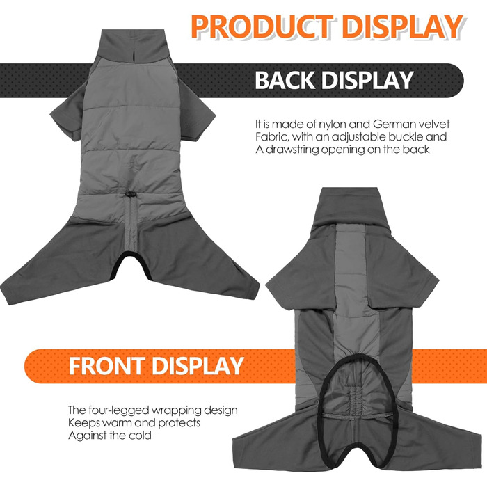 Зимовий теплий одяг для собак: куртка-піжама з коміром-стійкою, флісова підкладка, отвір для повідка, для малих, середніх та великих собак (Сірий, XS)