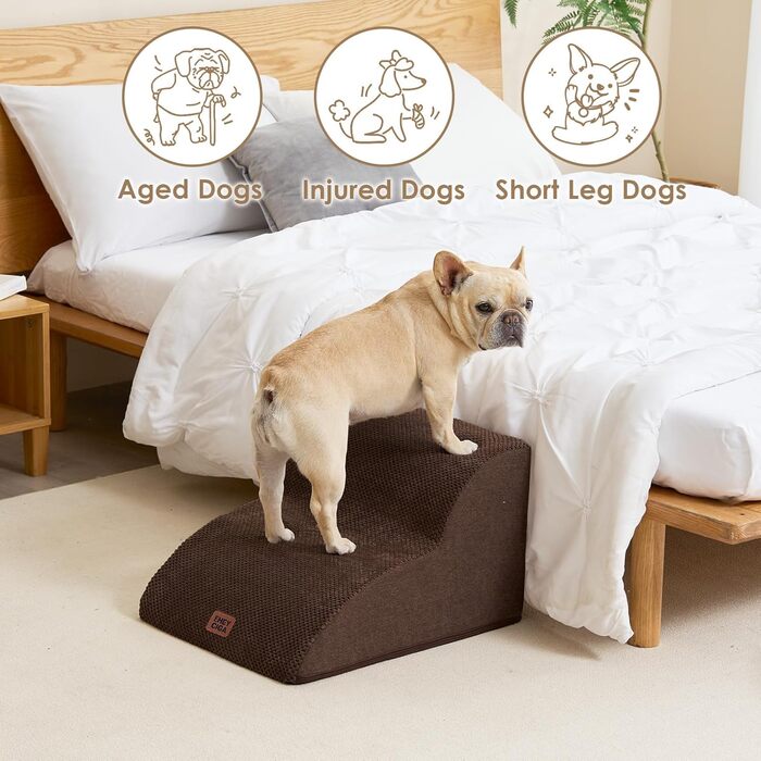 Сходинки для собак EHEYCIGA – 50 см, для маленьких собак, на диван/ліжко, з високощільним губчастим матеріалом, знімний та миючий чохол, протиковзне покриття, 4 сходинки, сірий колір (40 x 50 x 30 см, коричневий)