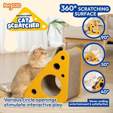 Котячий кігтеточка Pet JoJo для дому, 360° обертова, преміум картон, з дизайном сиру та кількома кутами для дряпання