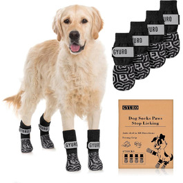 Шкарпетки для собак з антиковзким покриттям та регульованими ремінцями для захисту лап на твердих підлогах (Чорний, XL)