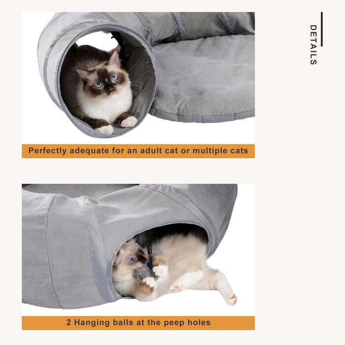 PAWZ Road Тоннель для котів, іграшка-тоннель, сірий, кругла форма