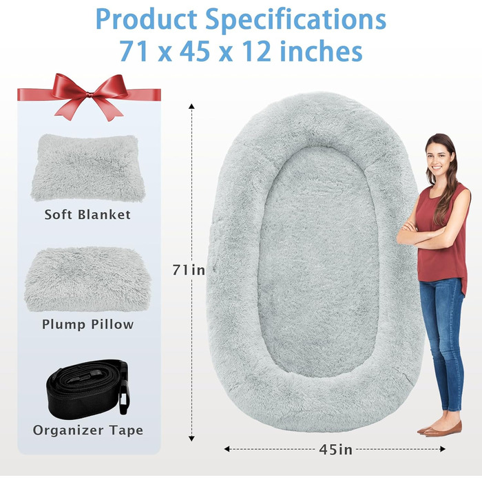 Ортопедичне ліжко для собак великих порід, Memory Foam, XL, вологостійке, знімний чохол (91,4 см), сіре