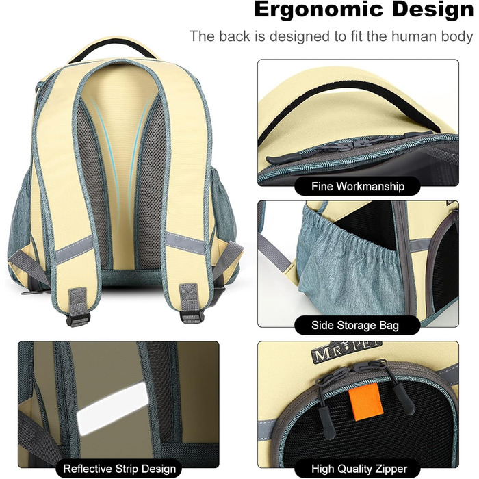 PETCUTE Рюкзак для тварин, переноска для собак та котів, жовта, до 8 кг