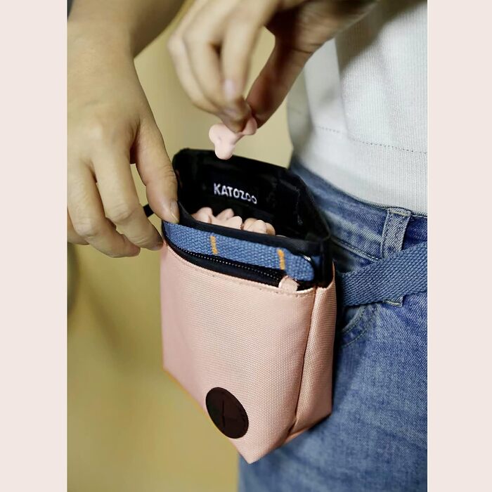 Сумка для ласощів для собак з клікером для дресирування, набір для дресирування собак, магнітна застібка, навчання без рук (Рожевий)