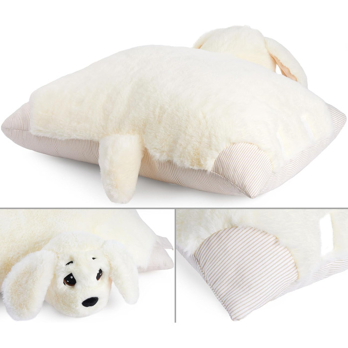 М'яка іграшка-подушка BRUBAKER для дітей - собака 2 в 1, 40 x 30 см. Зручна подушка-собака з кріпленням на липучці, іграшка-собака з тканини, білий колір.