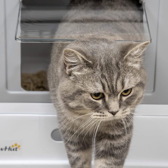 Туалет для котів PawHut з кришкою і лопаткою, пластиковий, дезодоруюча коробка, біло-сірий, 47,5×35,5×36,7 см
