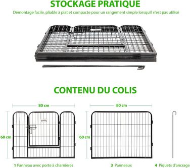 Клітка-вольєр для собак, цуценят та кроликів Paitsy, 80x60 см, 0.64 м², модульна, для внутрішнього та зовнішнього використання, складана, 5 років гарантії