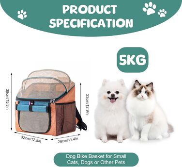 Корзина для собак Yallmie на велосипед, до 5 кг, 3 в 1, оранжева