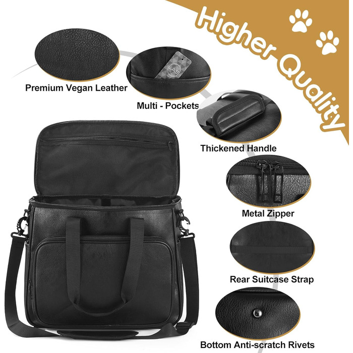 Лававін Чорна дорожня сумка для собак та котів, дорожній набір, з контейнерами для їжі та мисками, схвалена авіаперевізниками