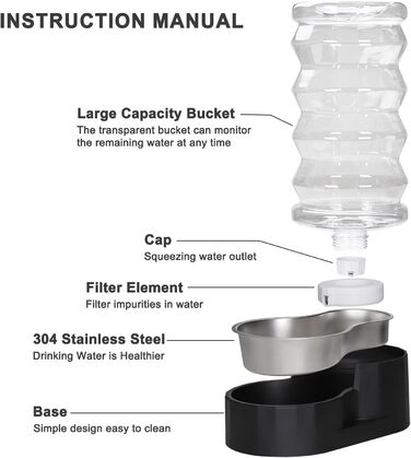 Автоматична годівниця для собак Sfozstra Lagre - 8л, нержавіюча сталь, чорна. Зручна для дому та активного відпочинку.