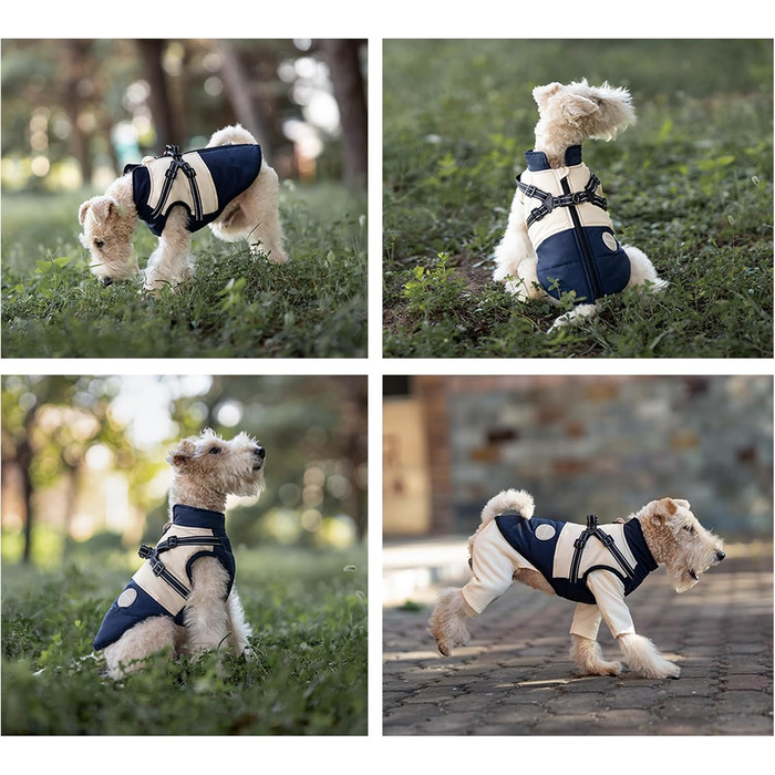 Зимова куртка для собак з повідком, для малих та середніх собак, водонепроникна, регульована, розмір XX-Large, темно-синій