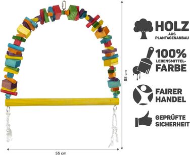 Дерев'яна гойдалка HappyBird XXL для папуг, 62x55 см, ігрова арка