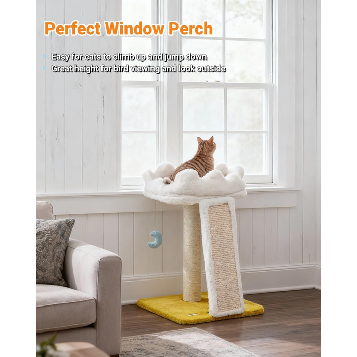 Дерево для котів Happi N Pets Cloud, з лежаком та когтеточкою, для дому, з м'якою лежаком та іграшкою, 22 дюйми