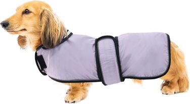 Дощовик для собак Geyecete, регульований, водовідштовхуючий, для такс, з світловідбиваючими ременями, з поясом на липучці, розмір M (довжина спини 42-45 см), колір фіолетовий