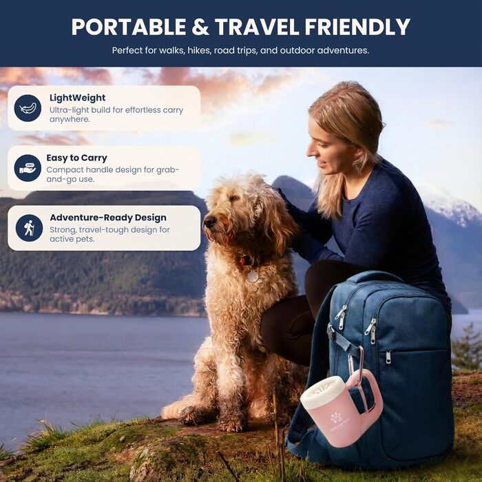 Очисник лап для собак - напівавтоматичний, з м'якими силіконовими щетинками, No Mess Paw Cleaner Cup для собак середніх та малих порід, рушник у комплекті, рожевий, Medium