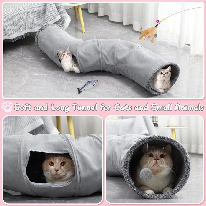 Туннель для котів XIAPIA, складаний, з м'ячиком, інтерактивна іграшка, для кошенят, кроликів, морських свинок, ігровий тунель для дому та вулиці