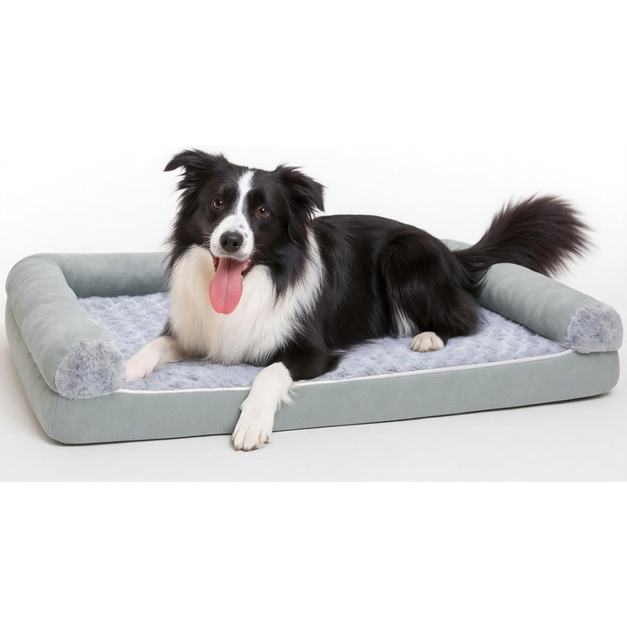 Ортопедичне ліжко для собак 90x65x18 см, сірого кольору - зручне собаче ліжко з бортиками, м'який дизайн з рожевими квітами, знімний та пральний чохол, неслизьке та водонепроникне покриття, підходить для собак середніх розмірів (L 90 x W 60 x H 18 см)