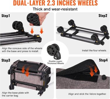 Тролей для собак VEVOR, складаний рюкзак для собак до 15,8 кг, переноска з 600D Oxford, 4 колеса, кишені для зберігання, ідеально для подорожей на авто та прогулянок (сірий, 11 кг)