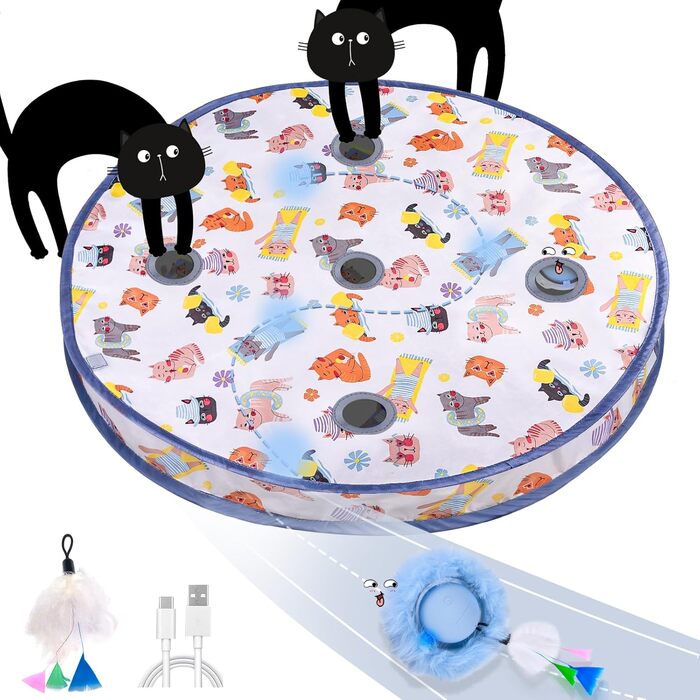 Іграшка для котів GoldenSun: м'ячик з дзижчанням, килимок з мишками, 5-лочкове хованки, блакитний колір