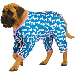 Піжама для собак LovinPet Pitbull, розмір M: блакитний піжамний костюм з принтом восьминога, зручний та легкий для великих собак
