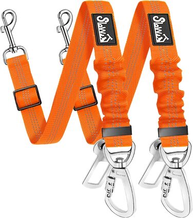 Поясний ремінь безпеки для собак SlowTon (2 шт.) - автолеєрка з регулюванням, еластичний амортизатор, міцний нейлон, світловідбиваючий