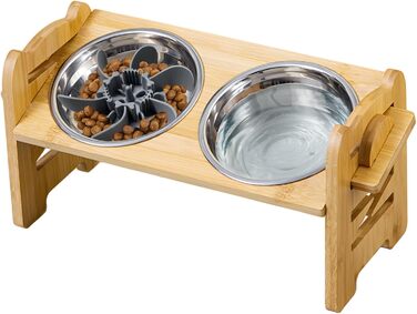 Підвищена годівниця для собак DOKKOME: регульована висота, бамбуковий підставник, нержавіюча сталь, для маленьких собак та котів, захист суглобів