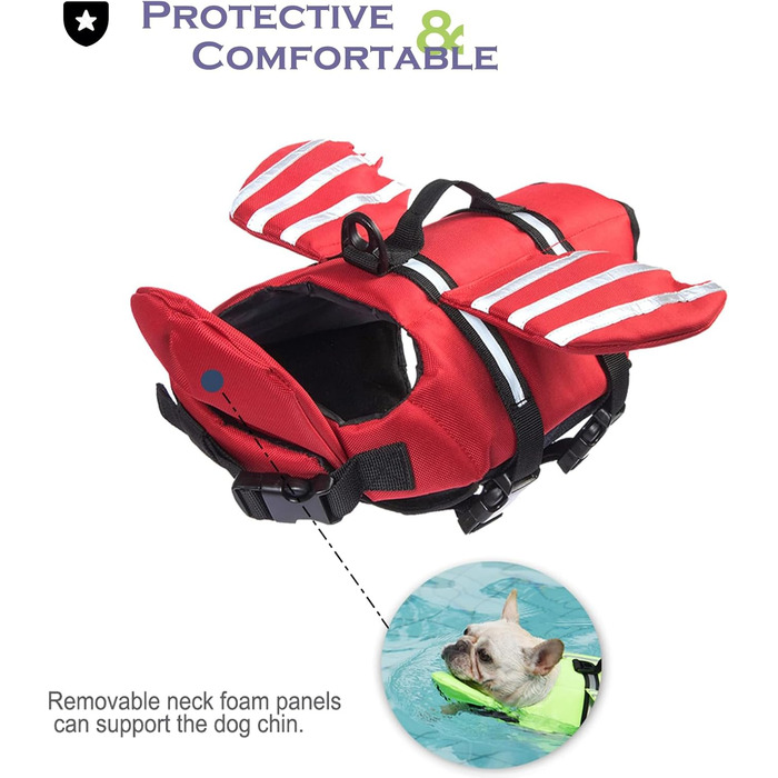 Жилет рятувальний для собак з плавцями, для собак з проблемним підборіддям, легкий та безпечний для водних видів спорту, з ручкою та світловідбиваючими елементами, для малих, середніх та великих собак (XS, Червоний)