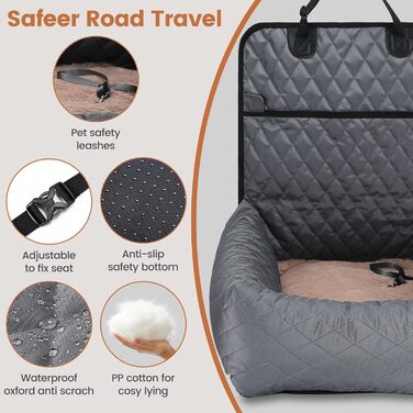 Крісло-підвищення для собак у машину 2 в 1 з підстилкою та ременем безпеки (Сірий, M)