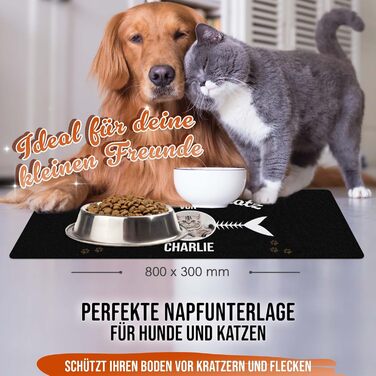 Персоналізований килимок для годування котів з ім'ям та фото - Royal Print, 80x30 см, миючий, антиковзаючий