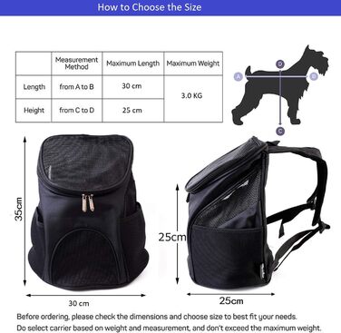 Рюкзак для собак і котів, переноска для тварин, рюкзак для собак до 4 кг, чорний (для подорожей, піших прогулянок, кемпінгу)