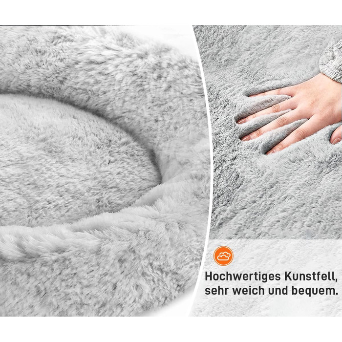 Кругле ліжко для собак O·Lankeji з плюшевого хутра, знімний кошик, для котів та собак, неслизьке дно, для маленьких, середніх та великих собак, сірий колір, M-діаметр 60 см