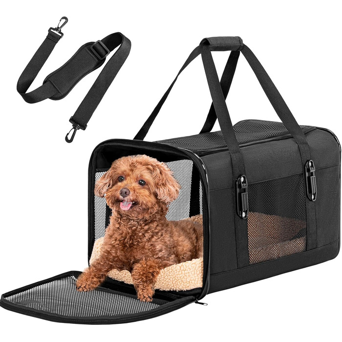 Транспортний бокс для кота/собаки Petsfit, чорний, L+, 48.5x31x31 см, з м'яким килимком