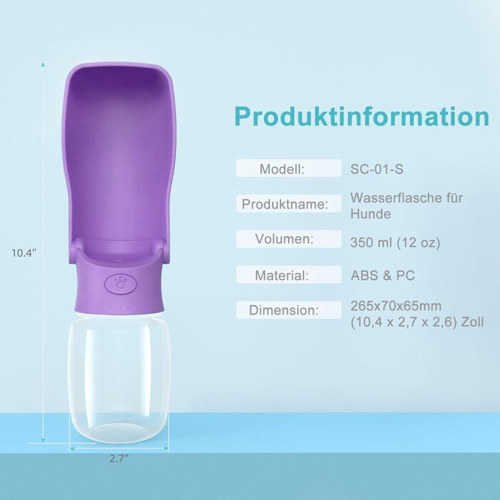 Турбо-пляшка для собак на прогулянці 350мл/570мл - вода для собак, для цуценят, маленьких, середніх та великих собак