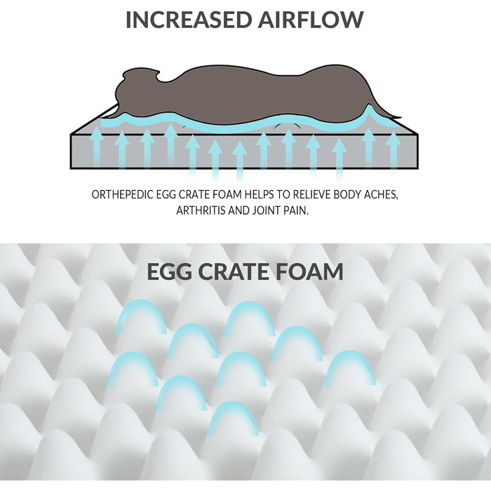 Ортопедичне собаче ліжко Patas Lague XL для великих собак, 106.7 x 71.1 см, водонепроникне, м'яке, тепле, зручне, з Eierkisten-піною, знімний, пральний чохол та антиковзаюча підкладка, сірого кольору