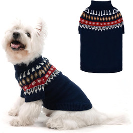 Пуловер для собак EXPAWLORER Fair Isle з візерунком Fair Isle - стильний одяг для собак, в'язана жилетка, пуловер для цуценят, теплий пуловер з коміром-стійкою для малих, середніх та великих собак, блакитний, розмір M (Medium)