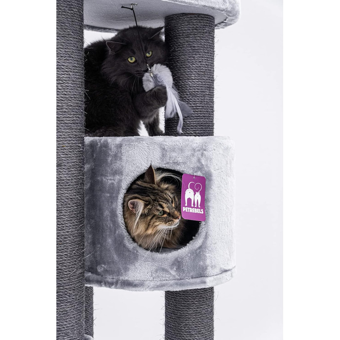 Дряпка для котів Petrebels Charlotte 180 см, преміум-якість, з гамаком, товсті стовпи Ø12 см, сіра