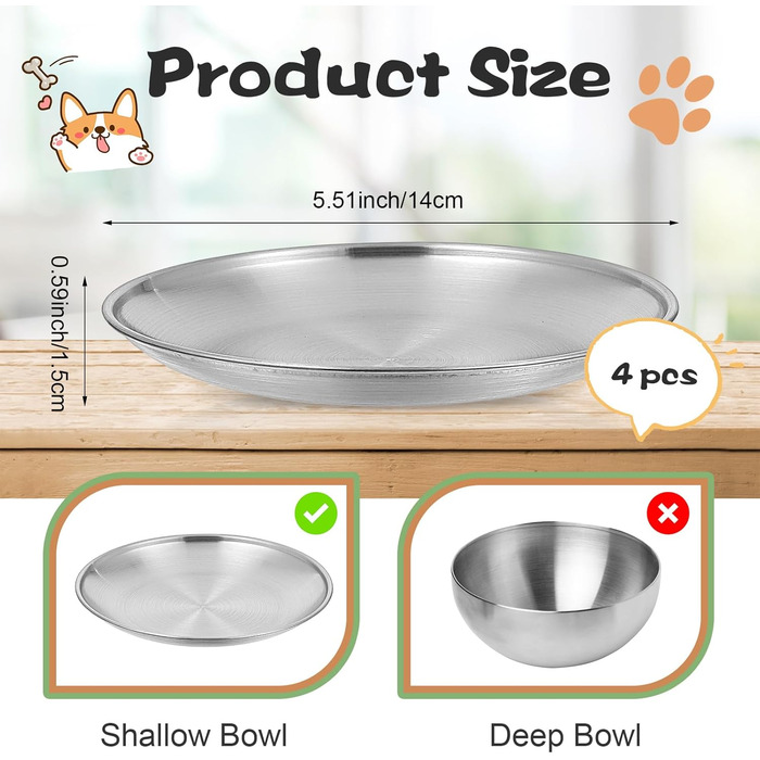 Набір мисок для котів Gjinxi (4 шт.), 14 см, нержавіюча сталь, для корму та води