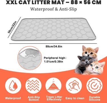 Килимок для котячого туалету Silikon Katzenklo Matte XXL 88x56 см сірий - водовідштовхувальний, антиковзкий, легко чиститься, для багатоквартирних будинків