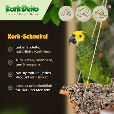 Коракова гойдалка XXL 50x20 см для птахів, натуральний корок, дезінфікована, аксесуари і іграшки для клітки папуг, хвилястих папужок