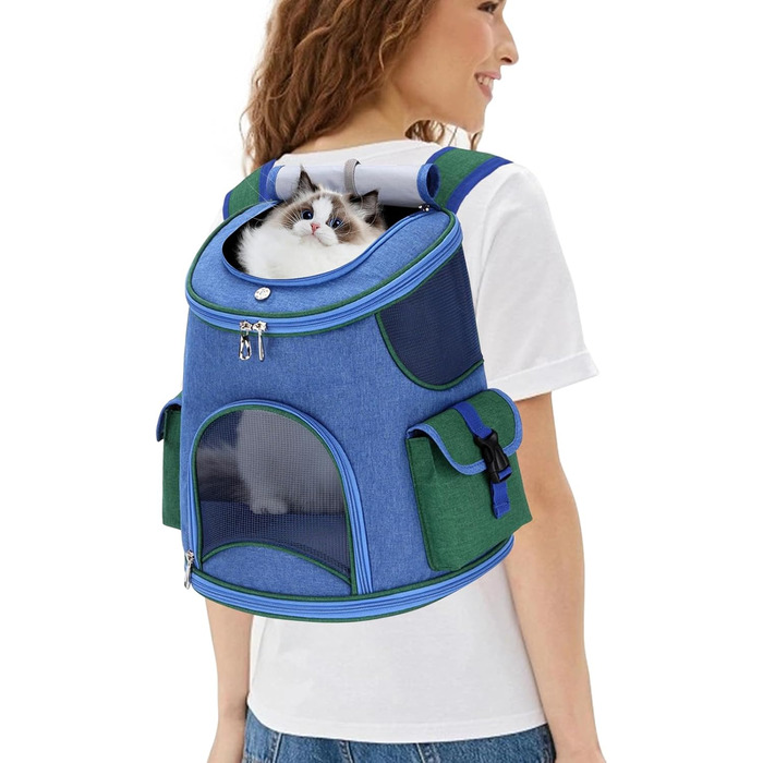 Рюкзак-переноска для собак та котів PETCUTE, 6 кг, темно-синій+зелений