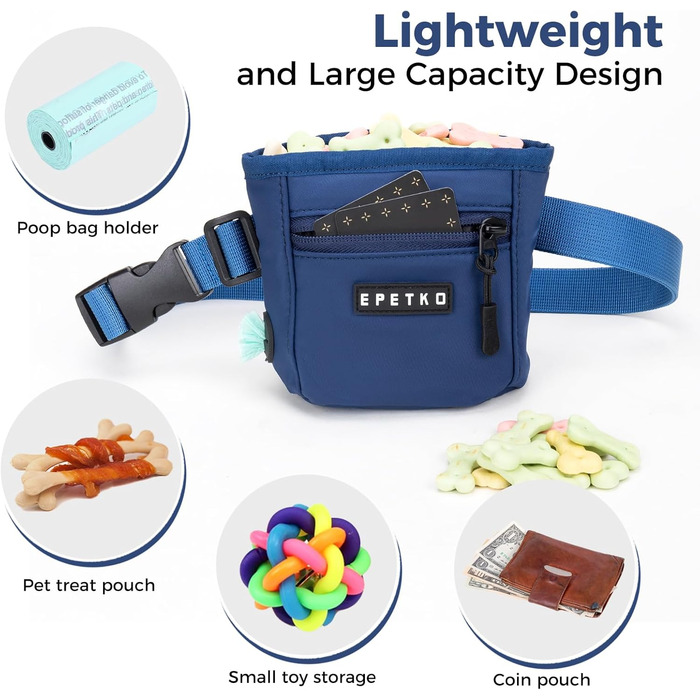 Сумка для ласощів для собак з міцним магнітним закриттям, для тренувань, з дозатором кульок, глибокий синій колір