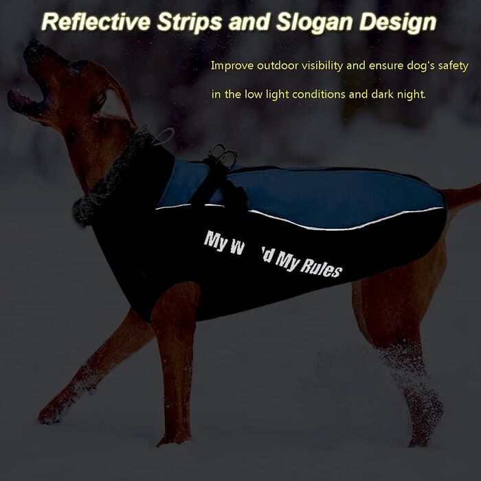 Зимовий теплий одяг для собак FeimaX: водонепроникна куртка з плюшем, світловідбиваючий жилет для маленьких, середніх та великих собак XL (Обхват грудей: 57 см, Довжина спини: 42 см), Колір: Синій
