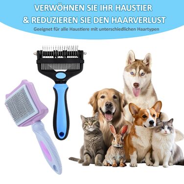 Набір гребінців для котів та собак 3 в 1, для видалення підшерстка, шерсті та розплутування, з масажною насадкою, підходить для довгошерстих та короткошерстих тварин