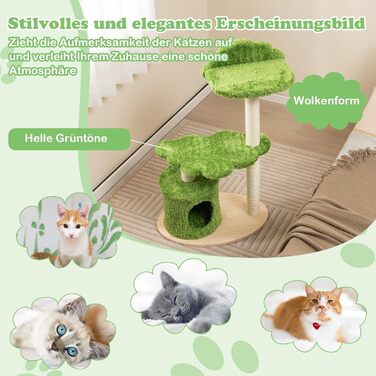 Котячий будиночок COSTWAY 97 см: кігтеточка з печерою та лежанками, кігтеточка з сизалевого мотузка та дерев'яною основою, зелений
