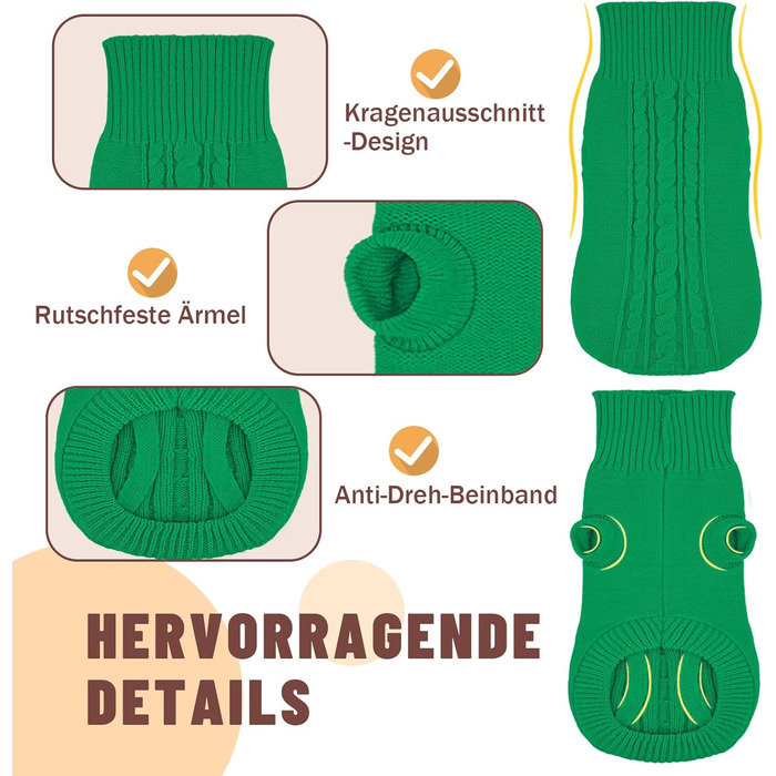 Теплий зимовий пуловер для собак - пухнастий трикотажний одяг для маленьких та великих собак, еластичний, для такс, французьких бульдогів, XS-XXL, для святкування Різдва та повсякденного використання (зелений 2XL) 2XL Зелений