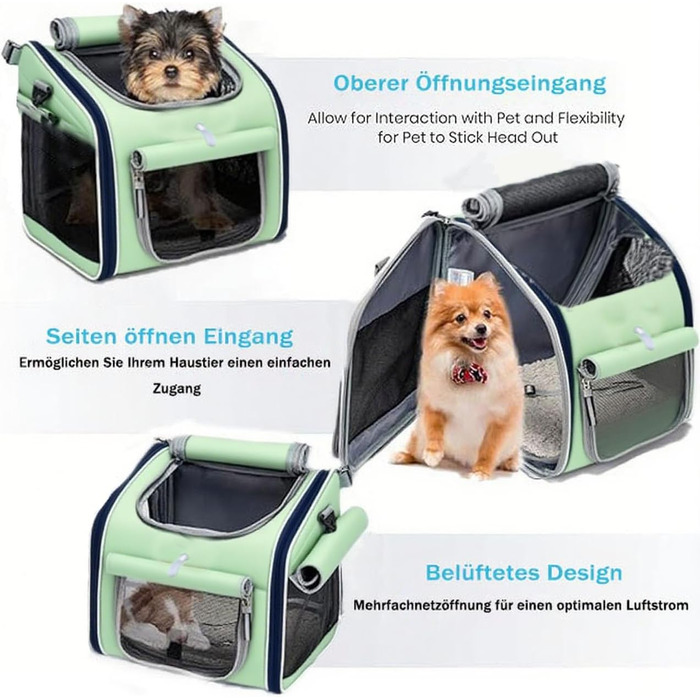 Кошик для собак на велосипед, розкладний, зелений. Кошик для тварин до 10 кг з 4 дверцятами та сітковими вікнами.