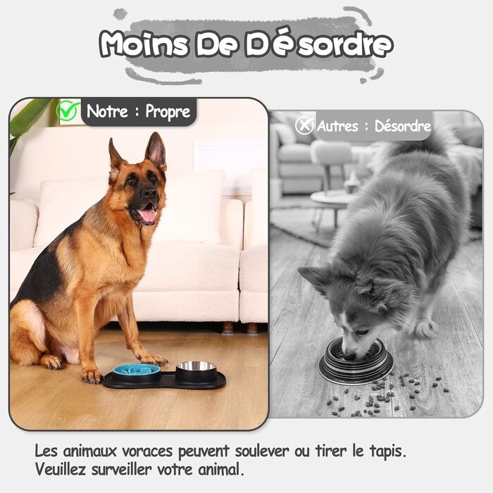 Набір мисок для собак MateeyLife 3-в-1: миска для їжі протиковзаюча, миска для води з нержавіючої сталі та силіконова підставка. Підходить для собак, котів та цуценят різних порід. Чорний колір.