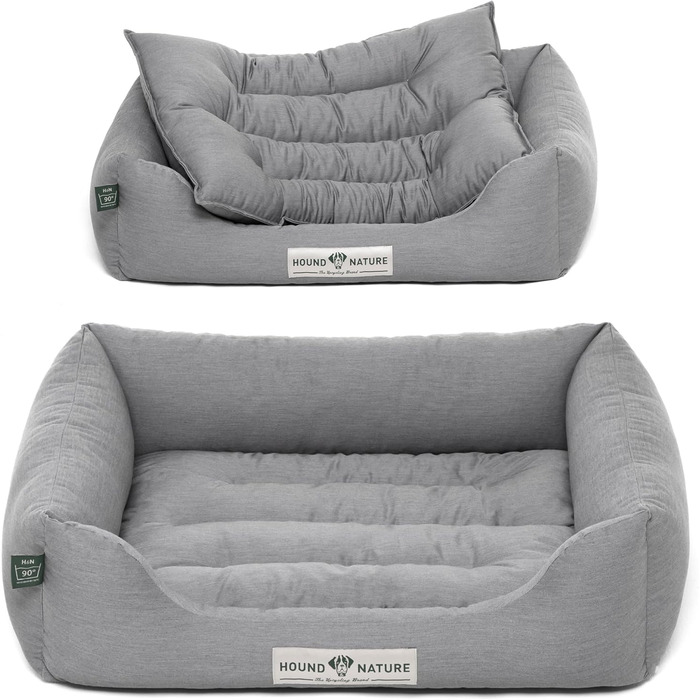 HOUND & NATURE: М'яке ліжко для собак Bern, розмір S (75x60 см), світло-сіре - кушетка для маленьких собак, знімний чохол, легко миється